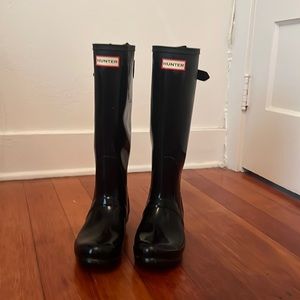 Black tall hunter rain boots